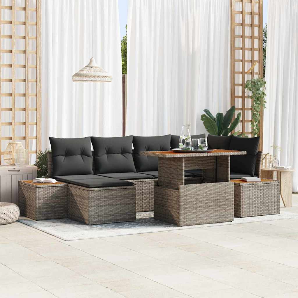 Ensemble de canapé de jardin 7 pc Gris Poly rotin