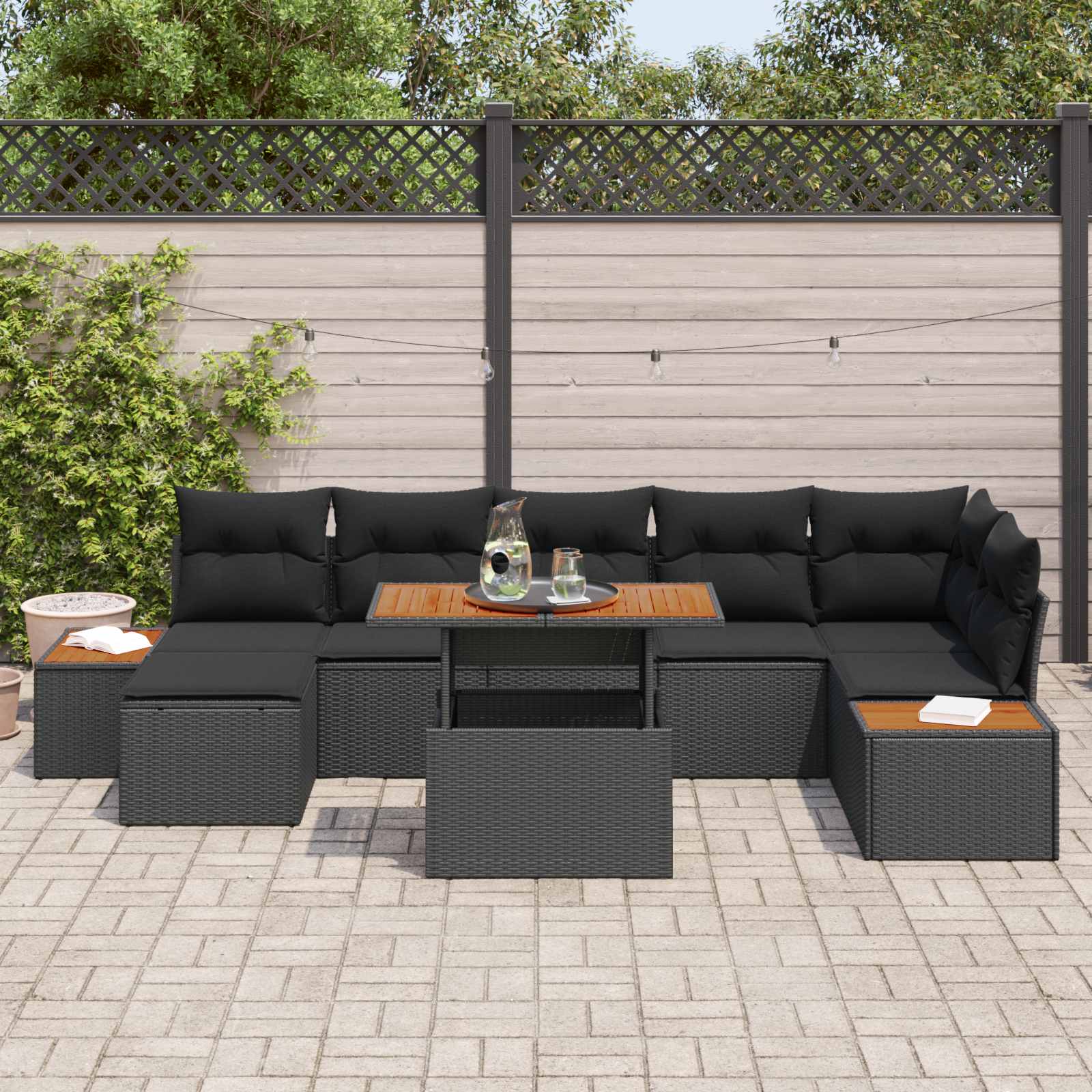 Ensemble de canapé de jardin 8 pcs Noir Poly rotin - XIOS