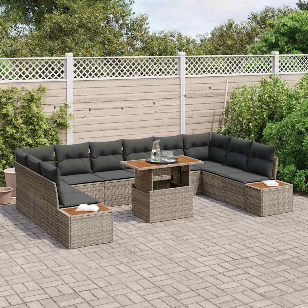 Ensemble de canapé de jardin 11 pcs Gris Poly rotin - XIOS