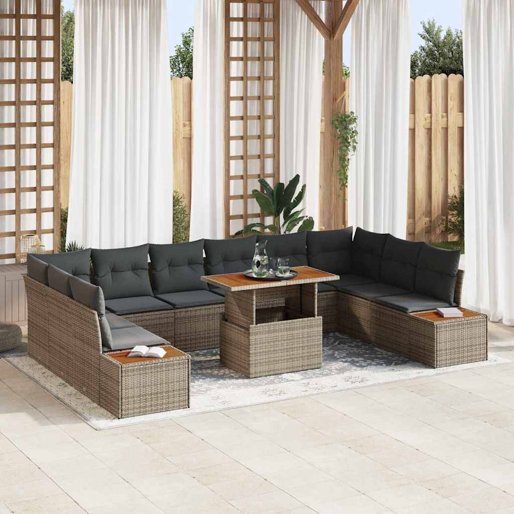Ensemble de canapé de jardin 11 pcs Gris Poly rotin - XIOS