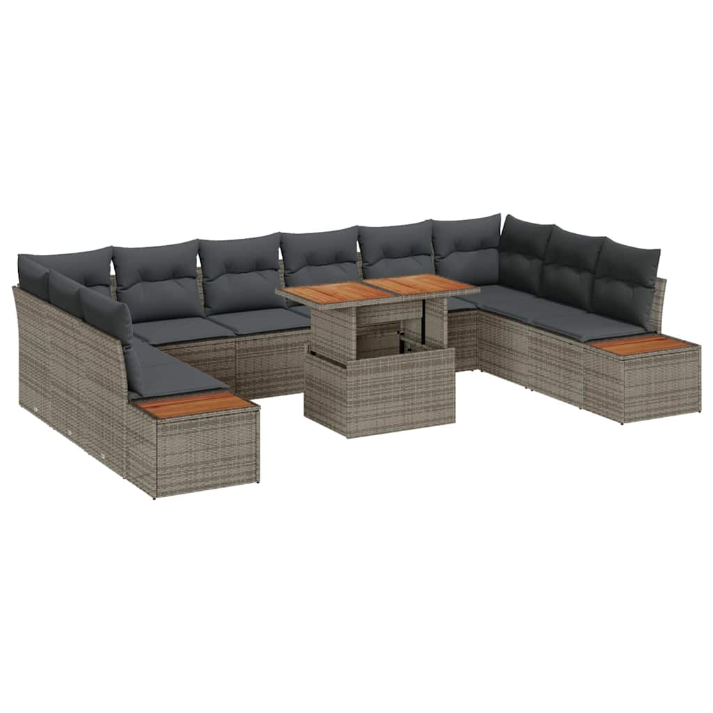 Ensemble de canapé de jardin 11 pcs Gris Poly rotin - XIOS