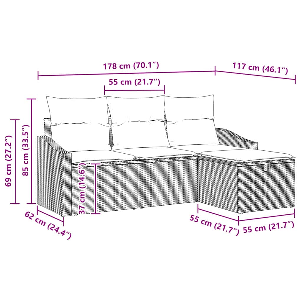 Ensemble de Canapés avec coussin 4 pcs Gris polyrotin - XIOS