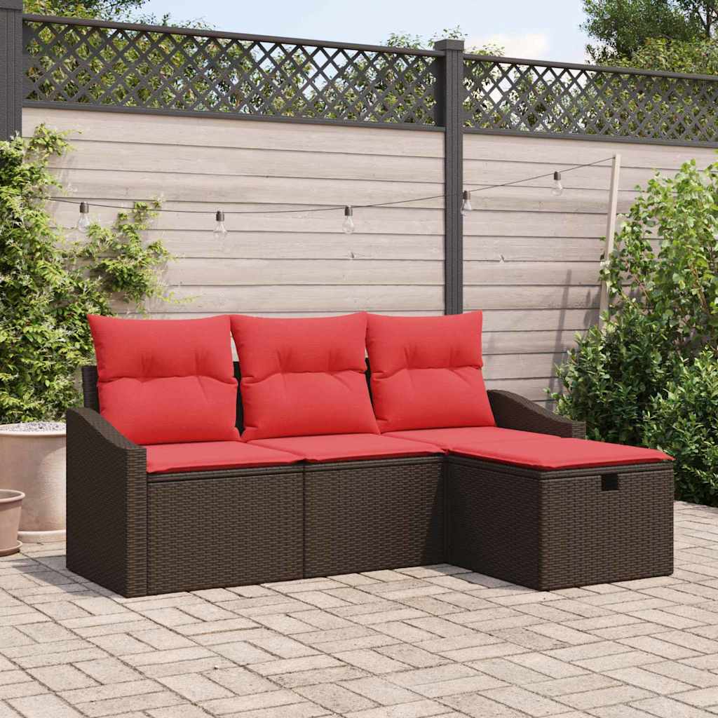 Ensemble de Canapés 4 pc Marron Poly rotin