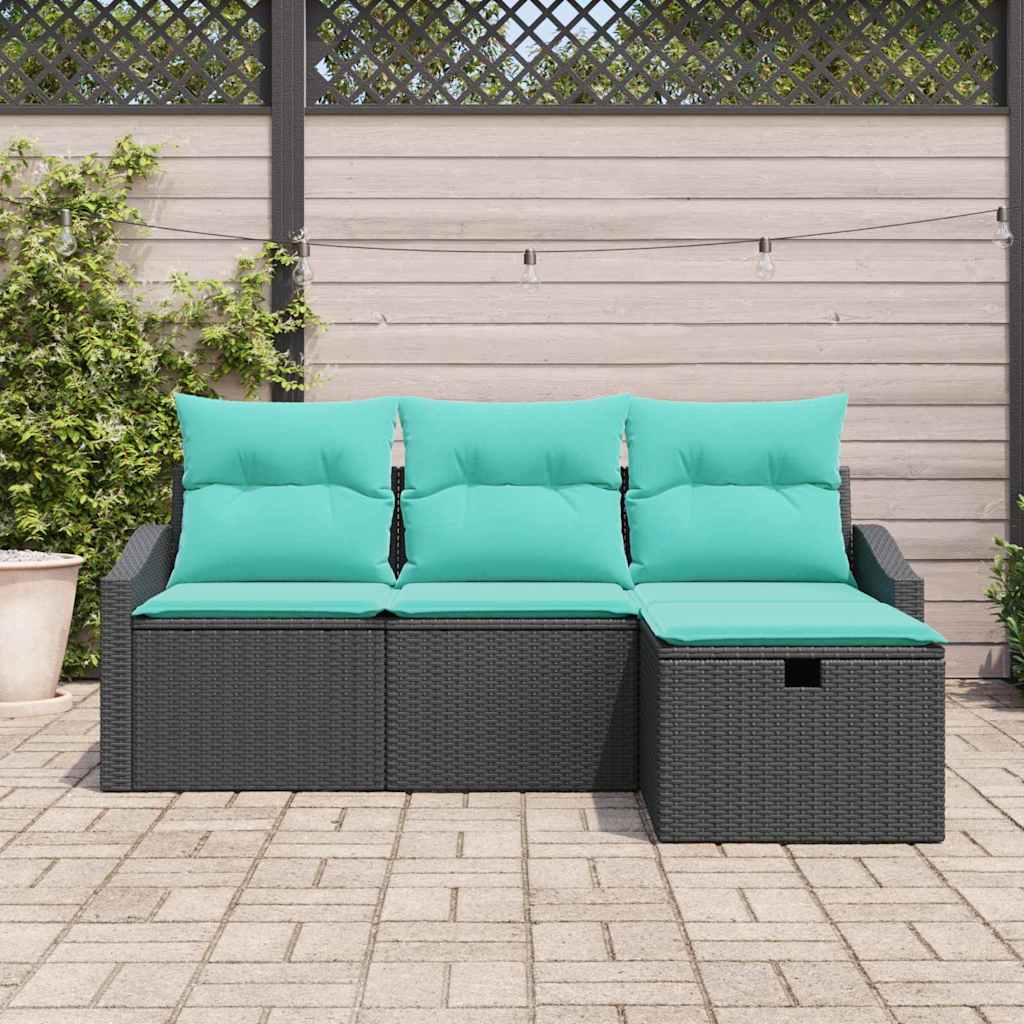 Ensemble de Canapés avec coussin 4 pcs Noir Poly rotin - XIOS