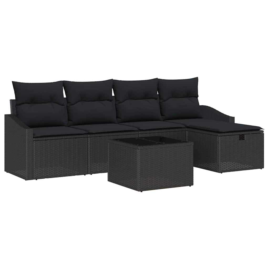 Ensemble de Canapés avec coussin 6 pcs Noir polyrotin