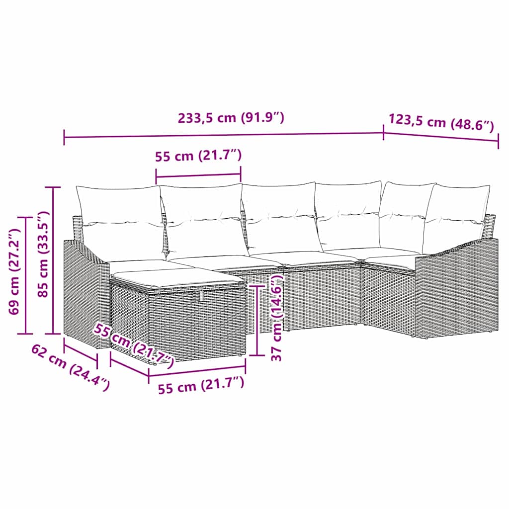 Ensemble de Canapés avec coussin 6 pcs Noir polyrotin