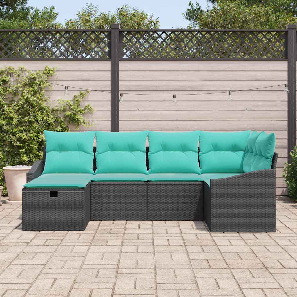Ensemble de Canapés avec coussin 6 pcs Noir polyrotin - XIOS