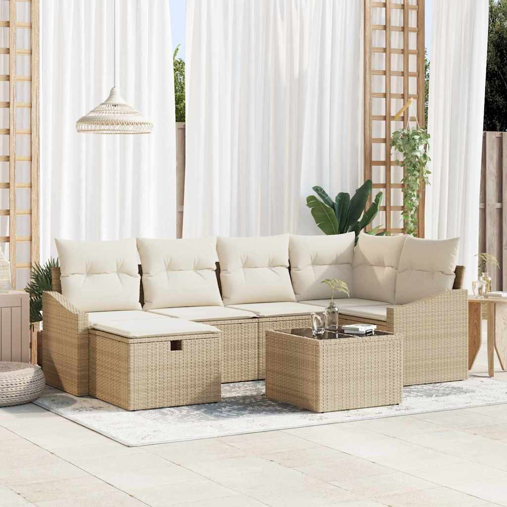 Ensemble de Canapés avec coussin 7 pcs Beige et crème polyrotin