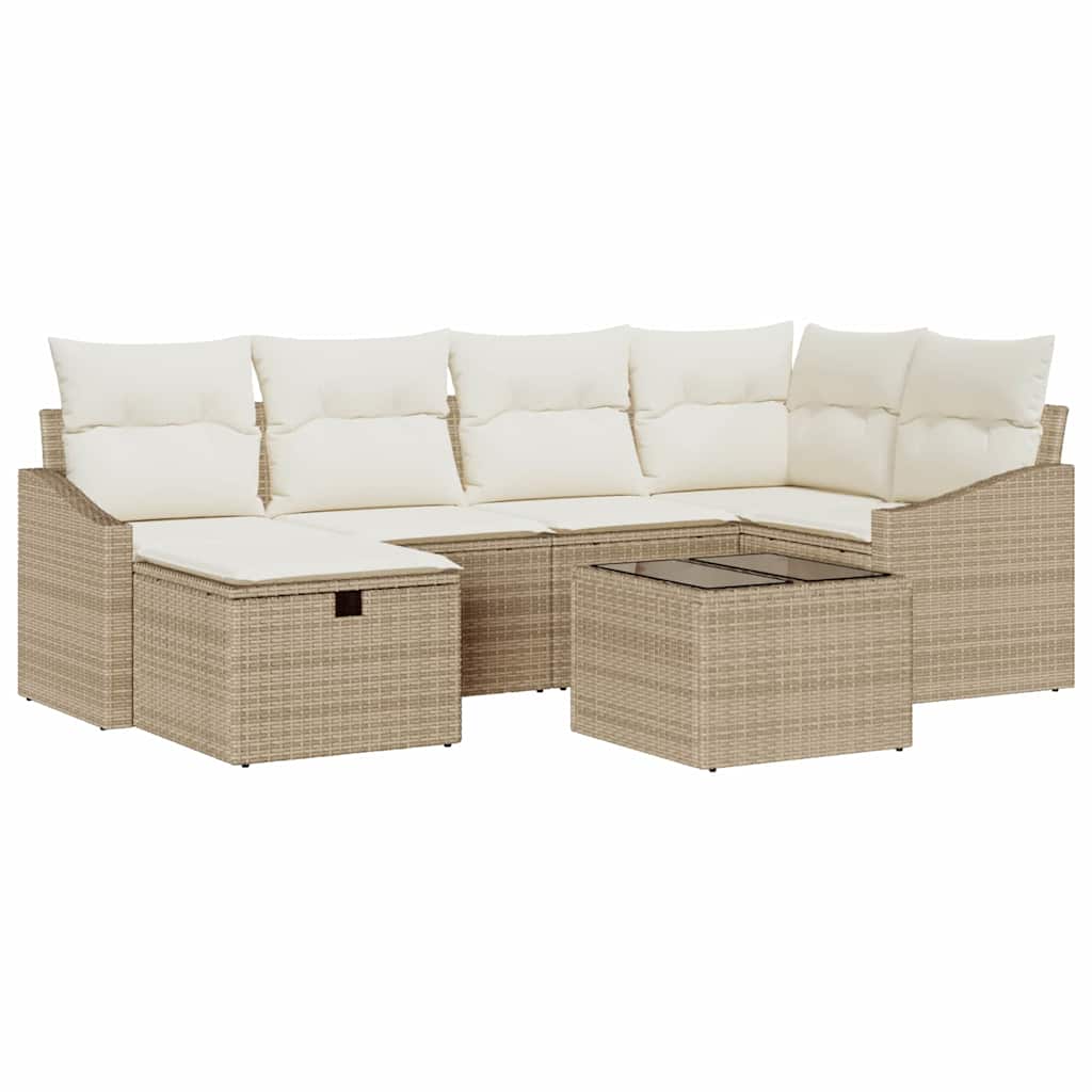 Ensemble de Canapés avec coussin 7 pcs Beige et crème polyrotin