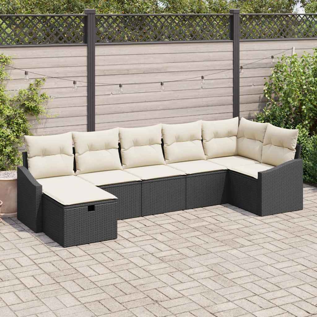 Ensemble de Canapés avec coussin 7 pcs Noir polyrotin - XIOS