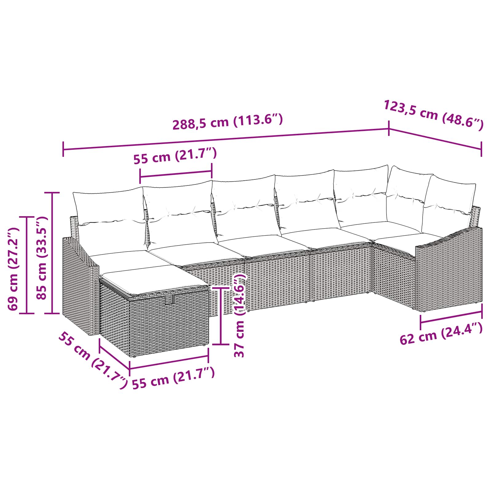 Ensemble de Canapés avec coussin avec stockage Noir polyrotin - XIOS