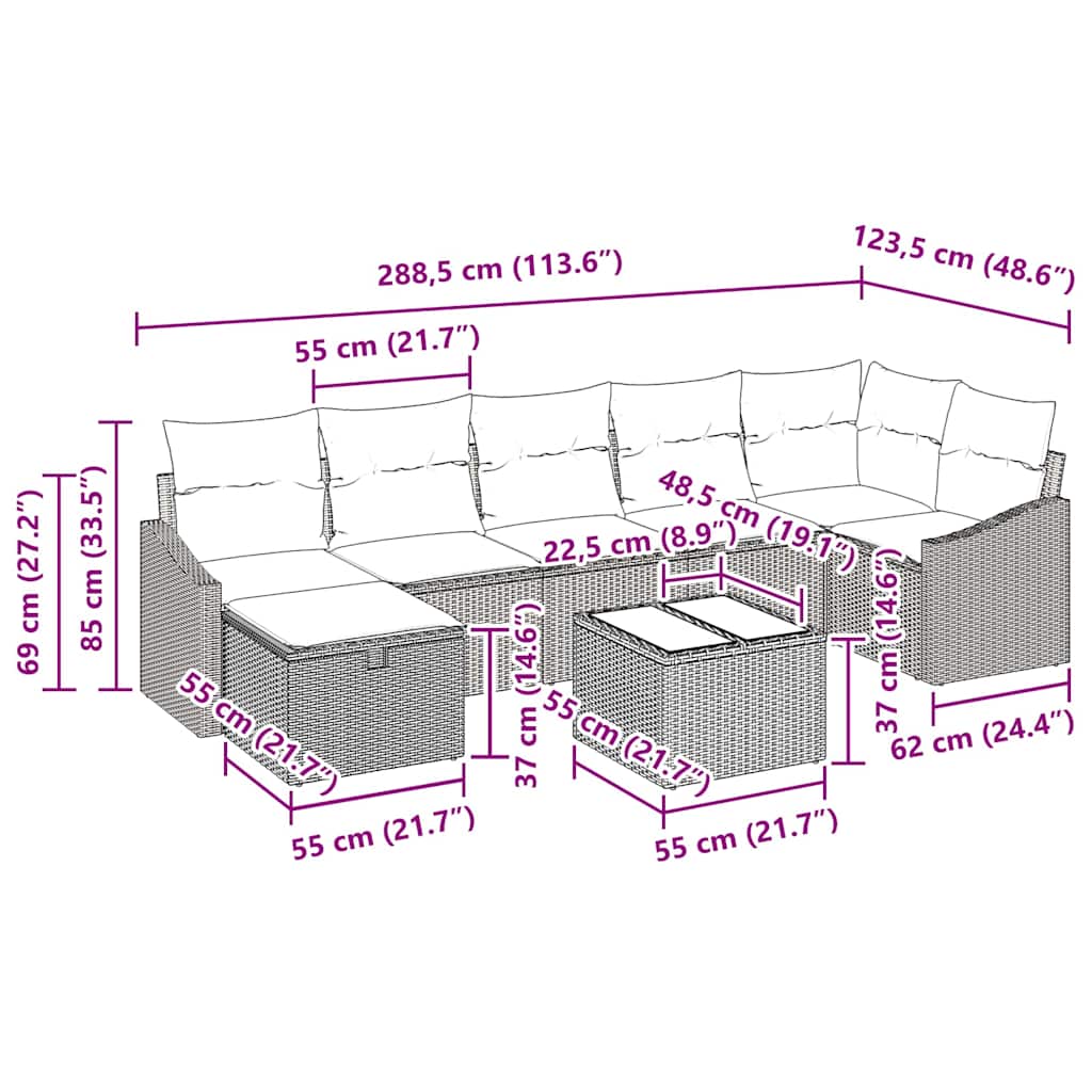 Ensemble de Canapés avec coussin avec stockage 8 pcs polyrotin - XIOS