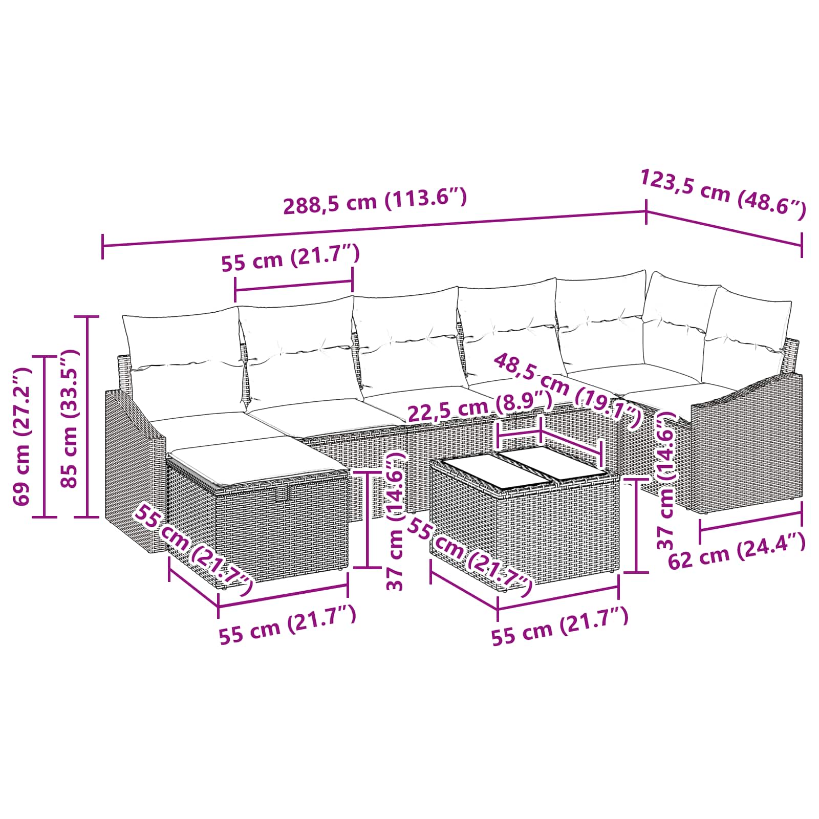 Ensemble de Canapés avec coussin avec stockage 8 pcs polyrotin - XIOS
