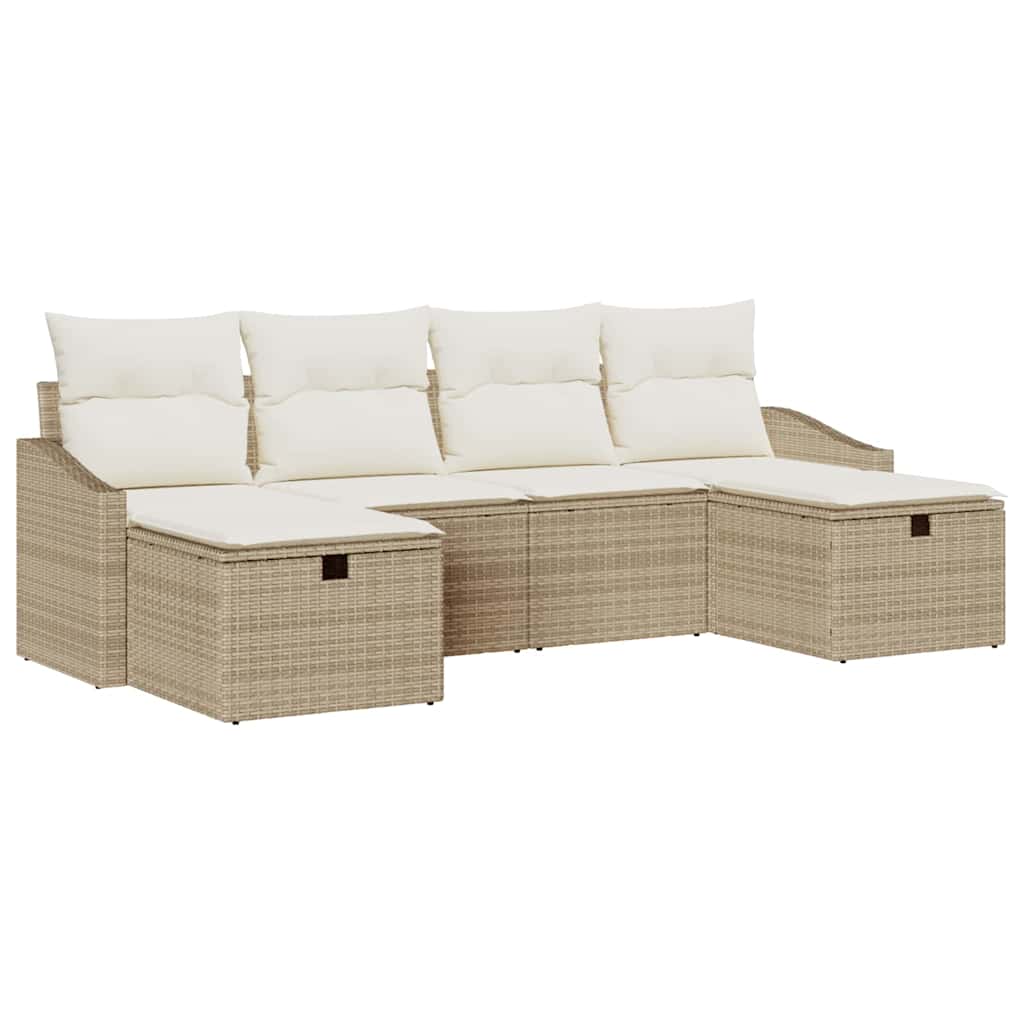 Ensemble de canapé de jardin 6 pcs Beige Poly rotin