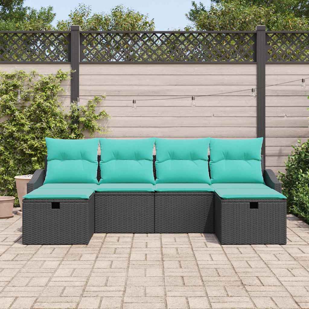 Ensemble de canapé de jardin avec coussin 6 pcs Noir Poly rotin - XIOS
