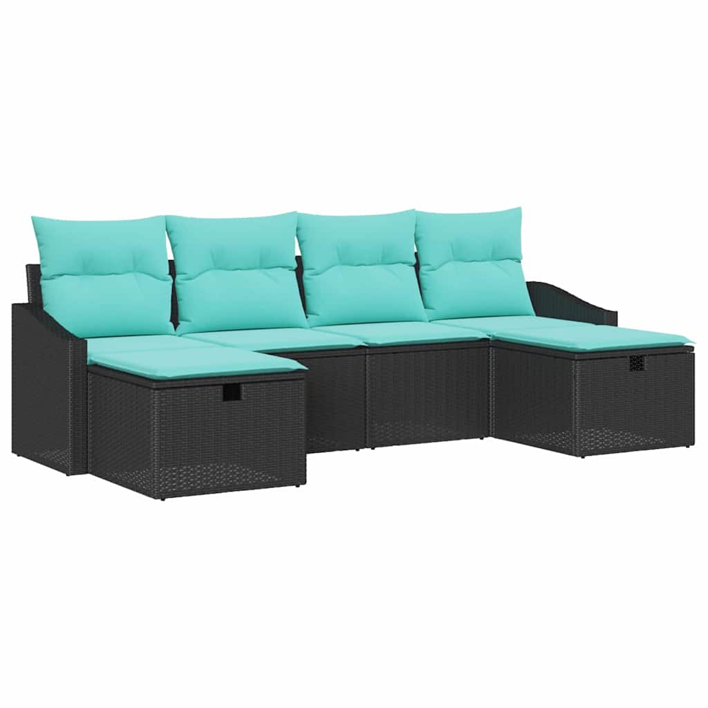 Ensemble de canapé de jardin avec coussin 6 pcs Noir Poly rotin - XIOS