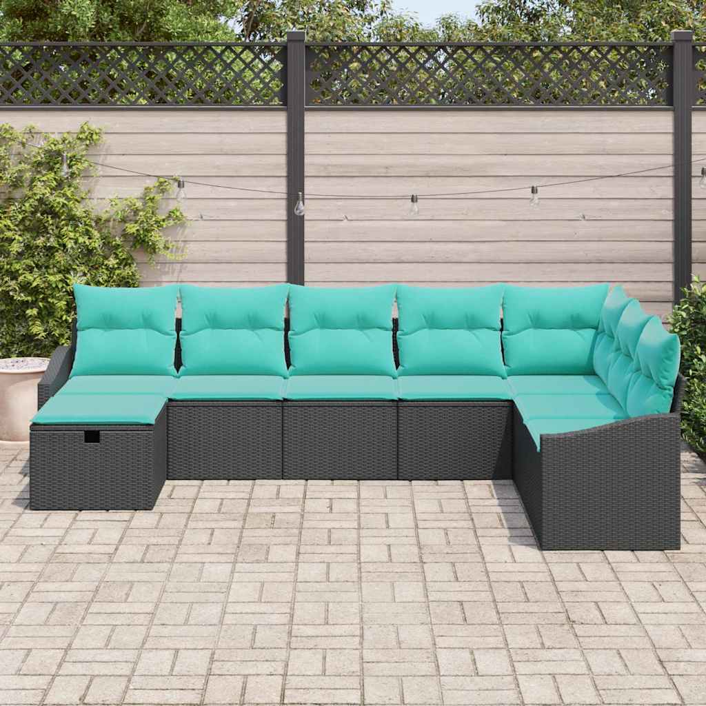 Ensemble de canapé de jardin avec coussin 8 pcs Noir Poly rotin - XIOS