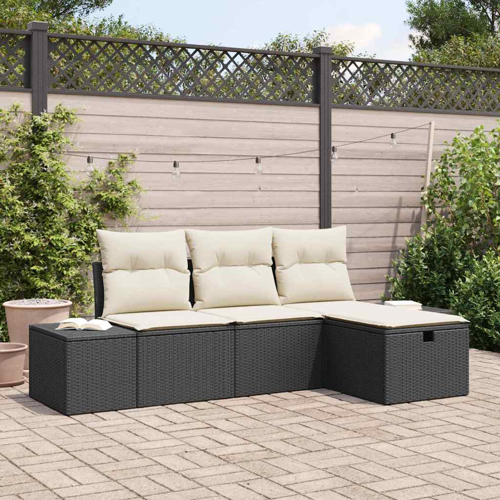 Ensemble de canapé de jardin avec coussin 4 pcs Noir Poly rotin - XIOS