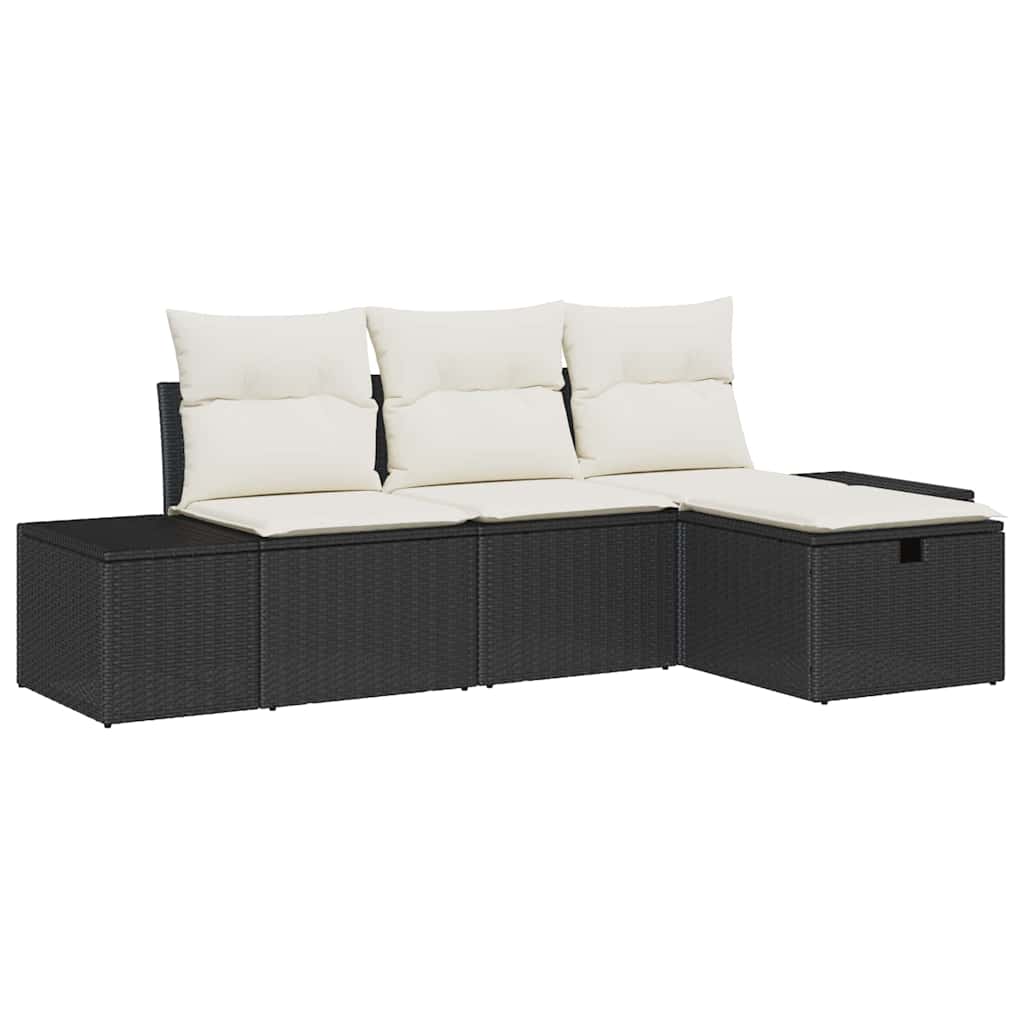 Ensemble de canapé de jardin avec coussin 4 pcs Noir Poly rotin - XIOS