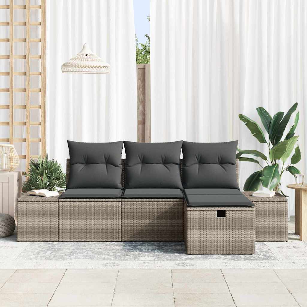 Ensemble de canapé de jardin avec coussin 4 pcs Gris Poly rotin - XIOS