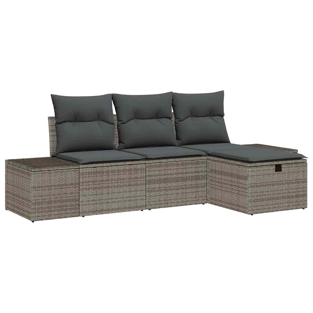 Ensemble de canapé de jardin avec coussin 4 pcs Gris Poly rotin - XIOS