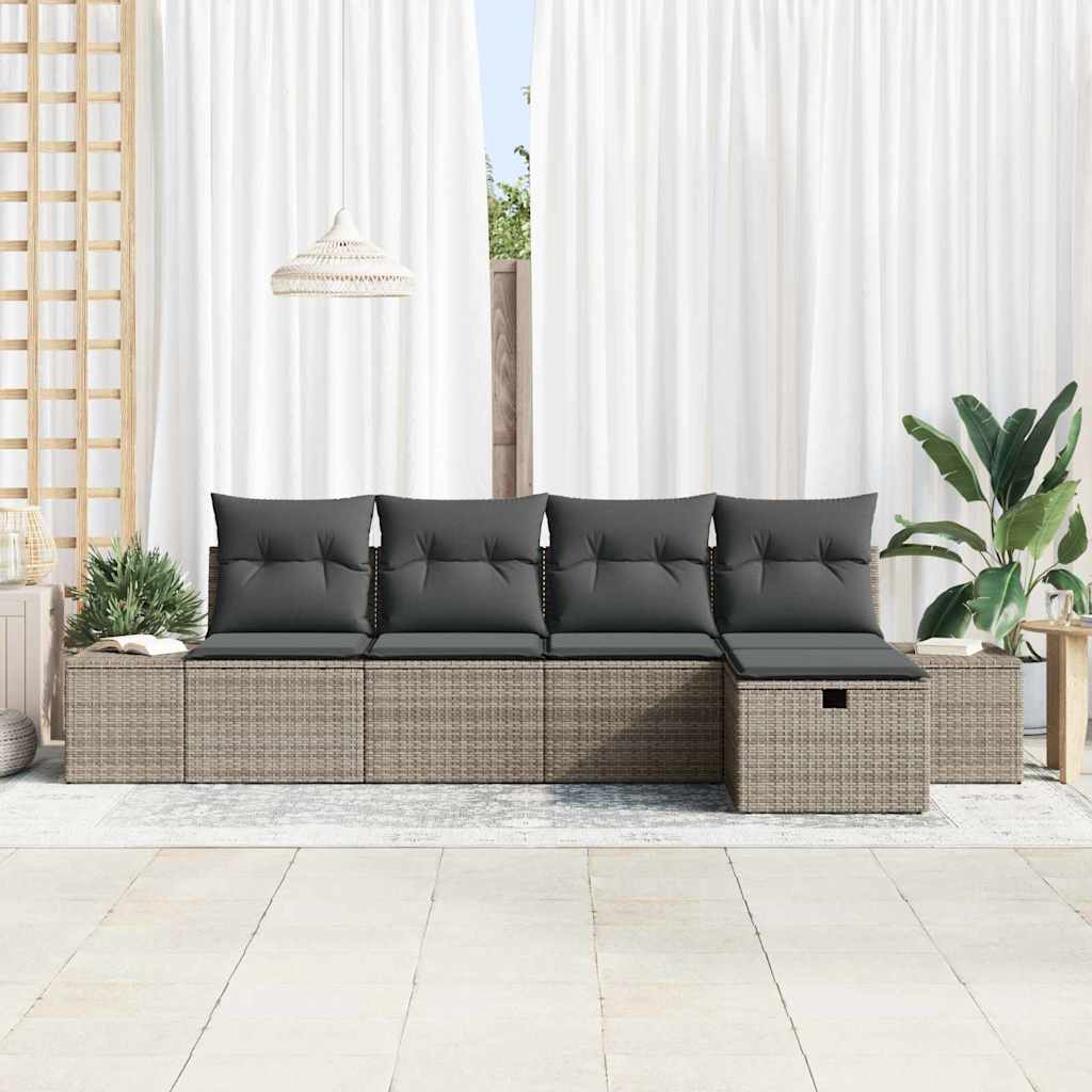 Ensemble de canapé de jardin avec coussin 5 pcs Gris polyrotin - XIOS