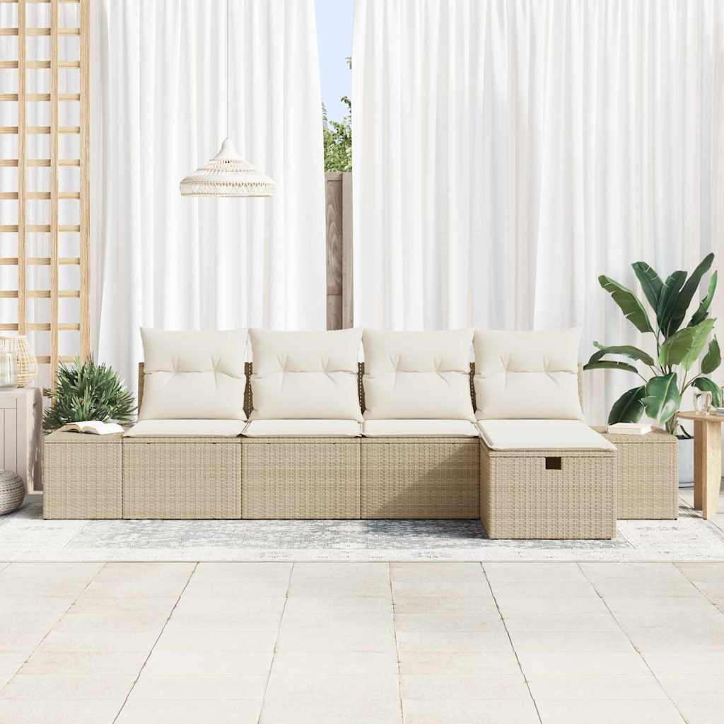 Ensemble de canapé de jardin avec coussin 5 pcs Beige polyrotin
