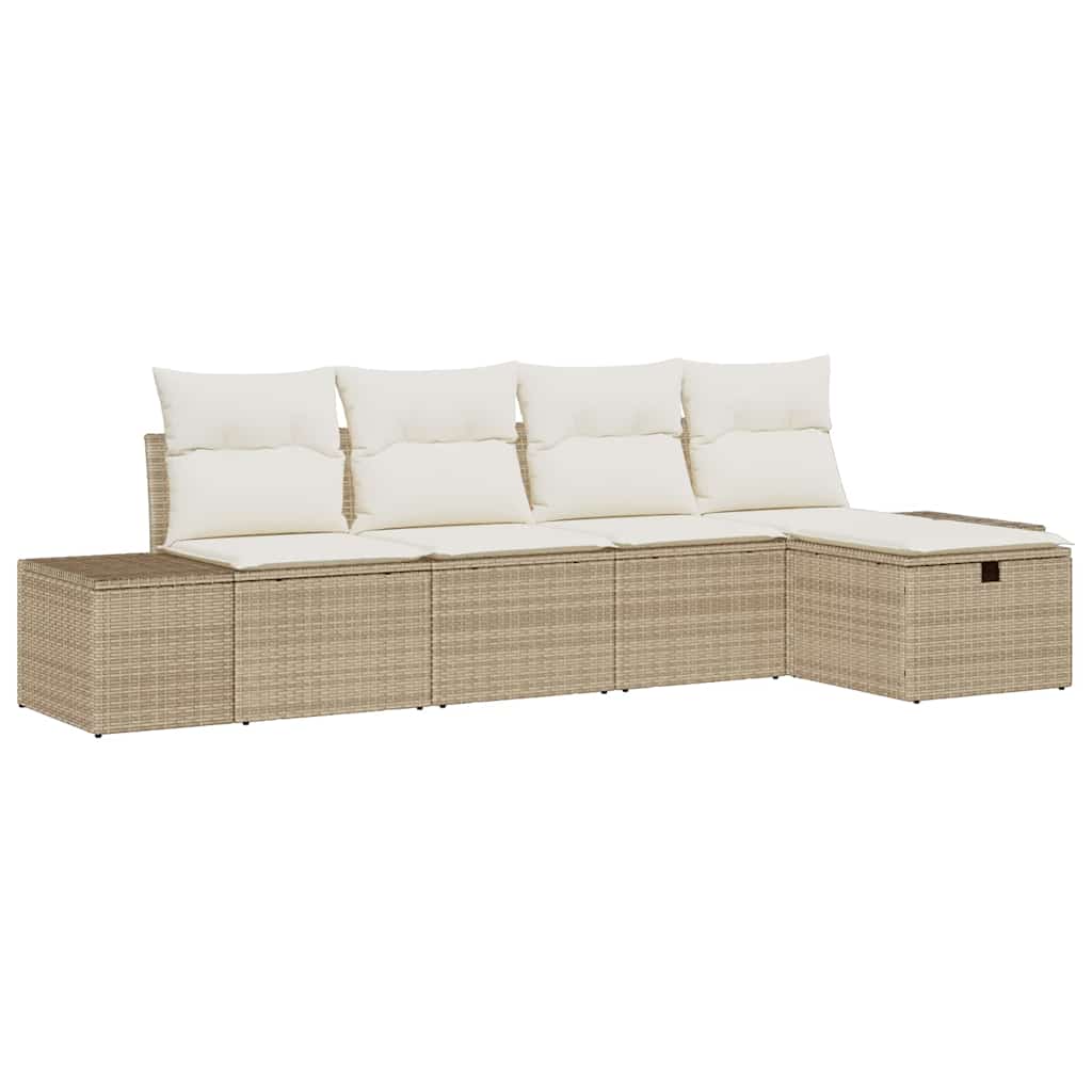 Ensemble de canapé de jardin avec coussin 5 pcs Beige polyrotin