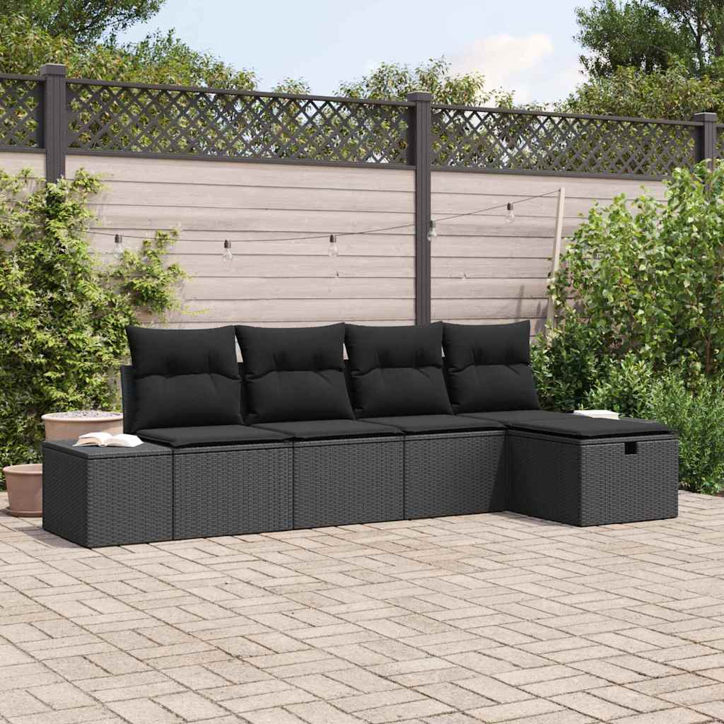 Ensemble de canapé de jardin avec coussin 5 pcs Noir polyrotin