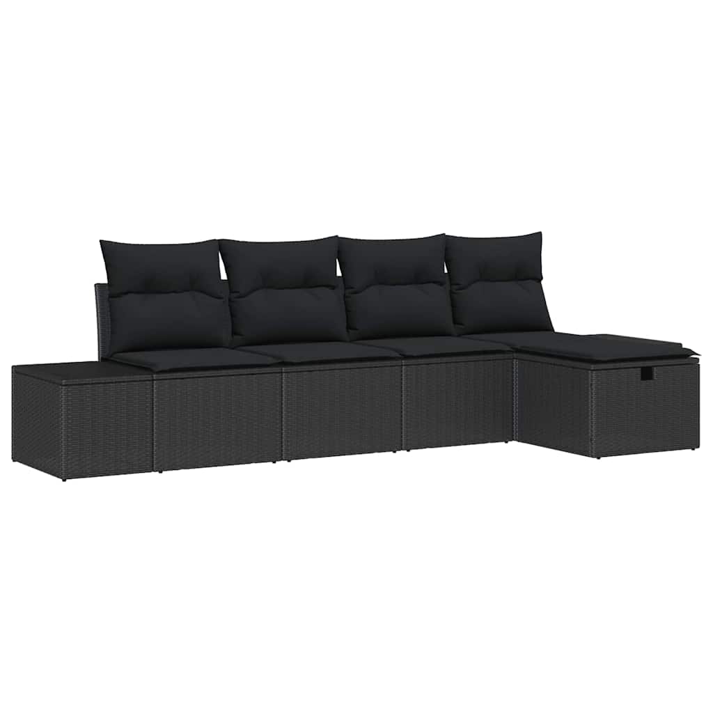 Ensemble de canapé de jardin avec coussin 5 pcs Noir polyrotin