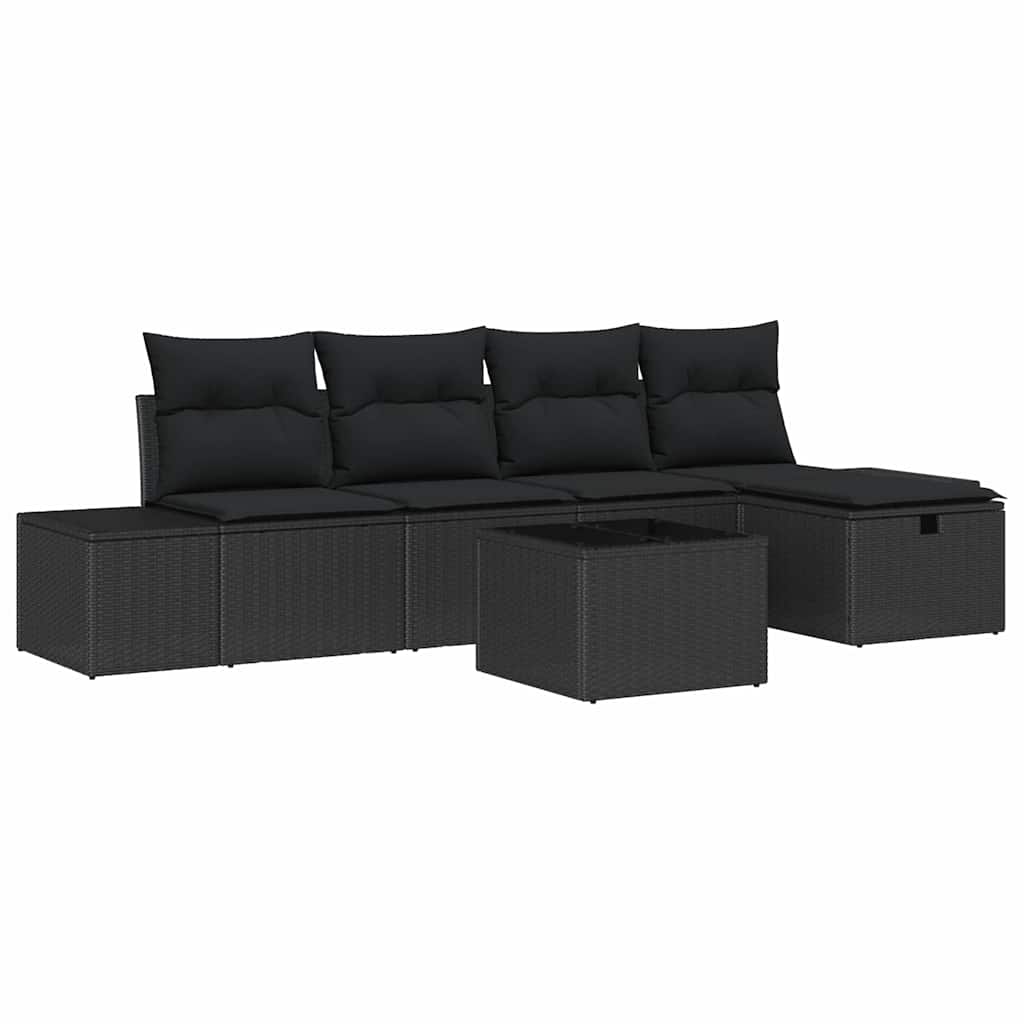 Ensemble de canapé de jardin avec coussin 6 pcs Noir polyrotin