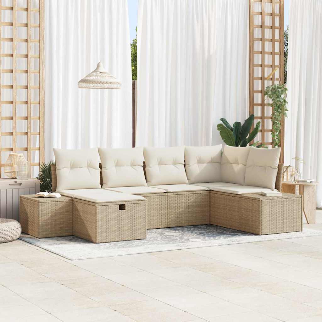 Ensemble de canapé de jardin avec coussin 6 pcs Beige polyrotin