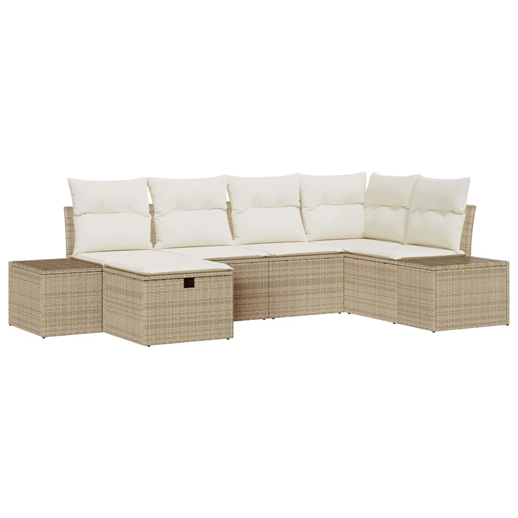 Ensemble de canapé de jardin avec coussin 6 pcs Beige polyrotin
