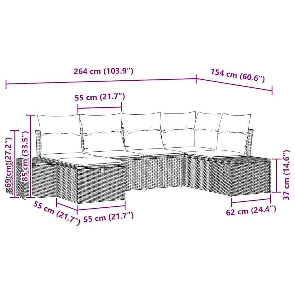 Ensemble de canapé de jardin avec coussin 6 pcs Beige polyrotin