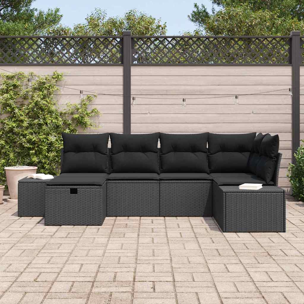 Ensemble de canapé de jardin avec coussin 6 pcs Noir polyrotin