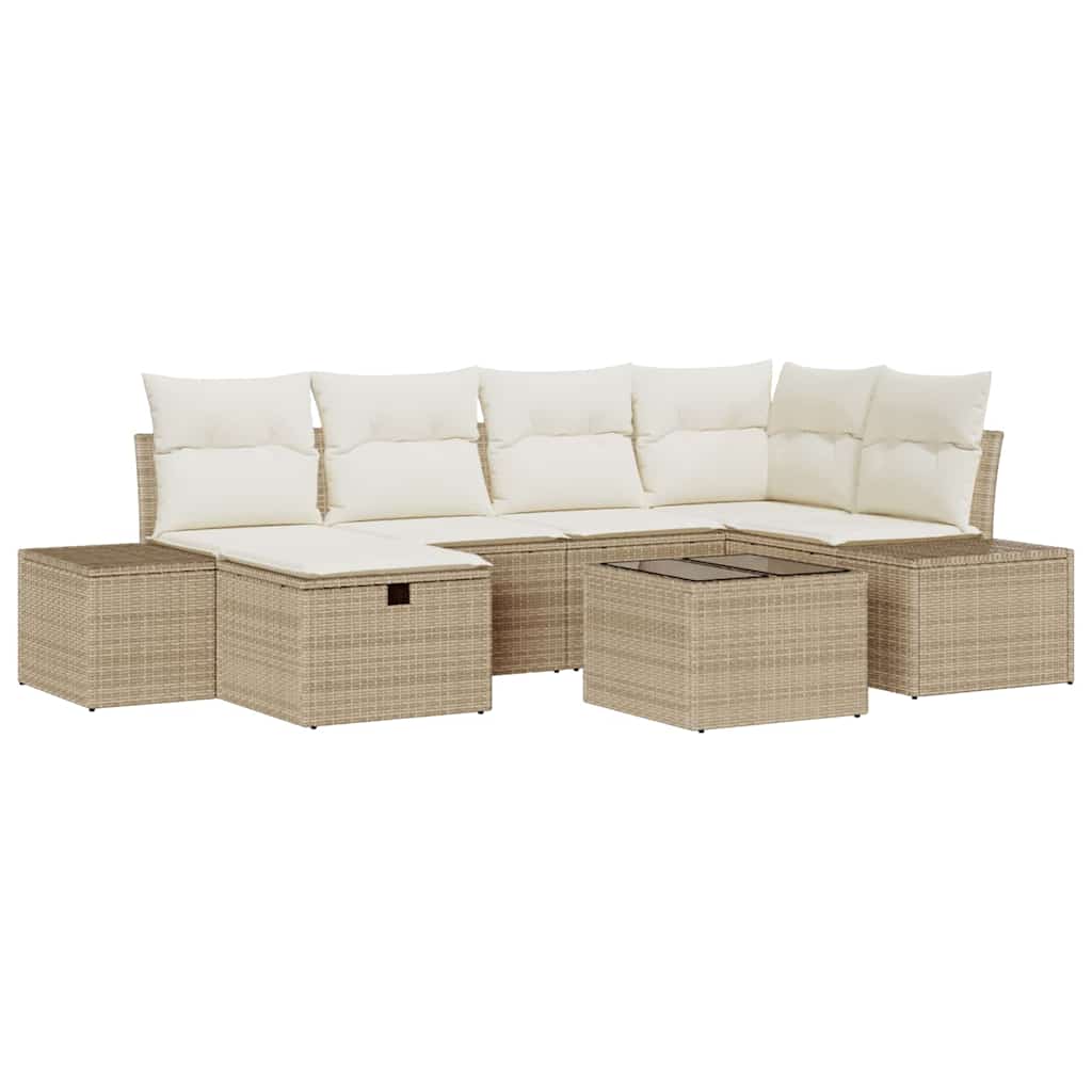 Ensemble de canapé de jardin avec coussin 7 pcs Beige polyrotin