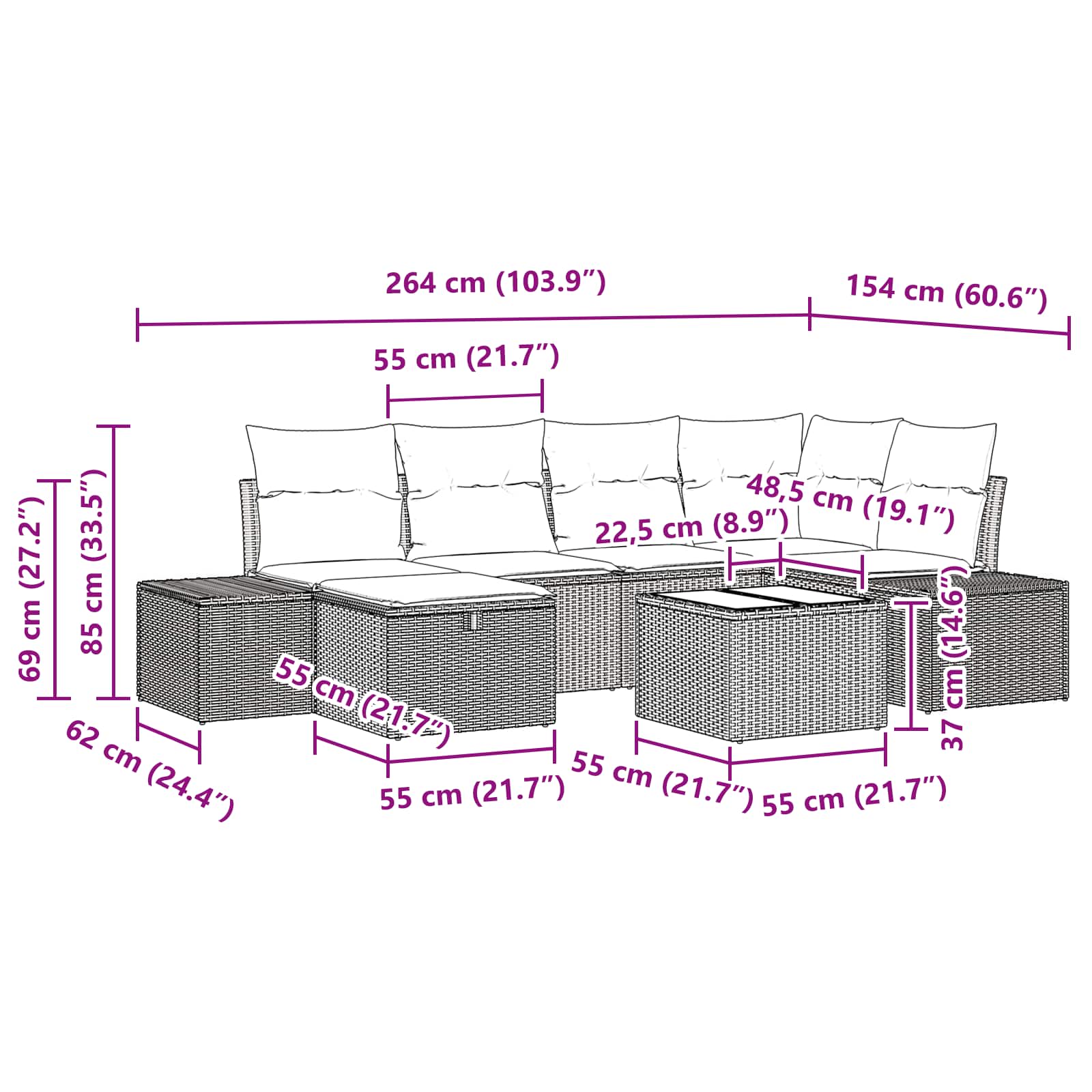 Ensemble de canapé de jardin 7 pcs Marron polyrotin - XIOS