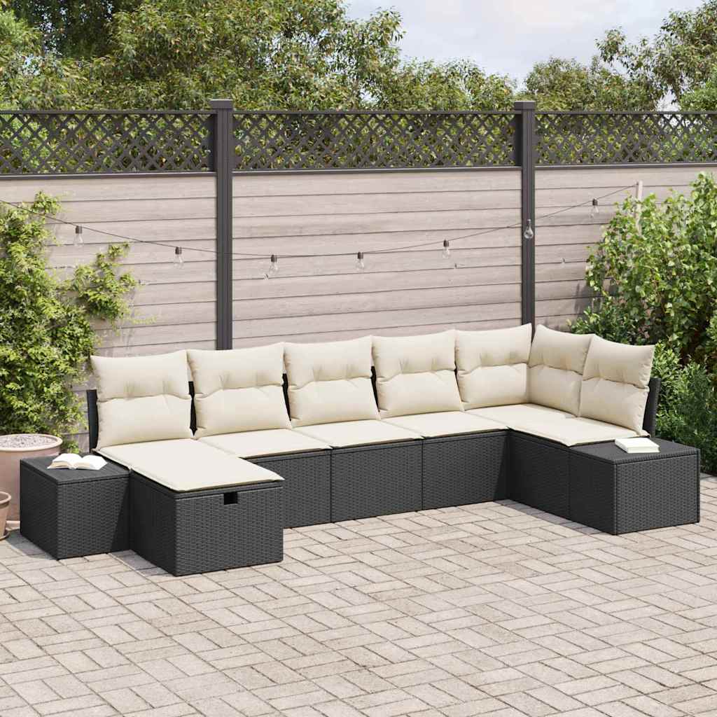 Ensemble de canapé de jardin avec coussin 7 pcs Noir polyrotin - XIOS