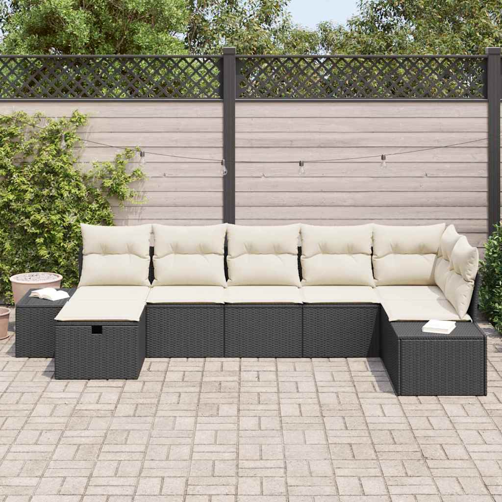 Ensemble de canapé de jardin avec coussin 7 pcs Noir polyrotin - XIOS