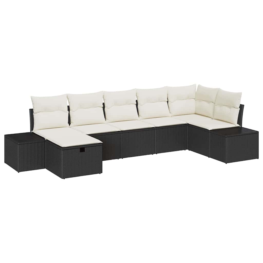 Ensemble de canapé de jardin avec coussin 7 pcs Noir polyrotin - XIOS