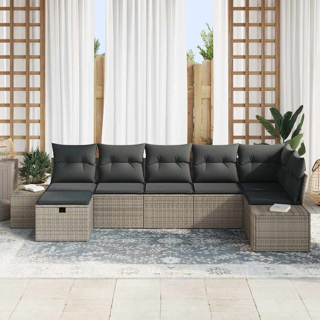 Ensemble de canapé de jardin avec coussin 7 pcs Gris polyrotin - XIOS