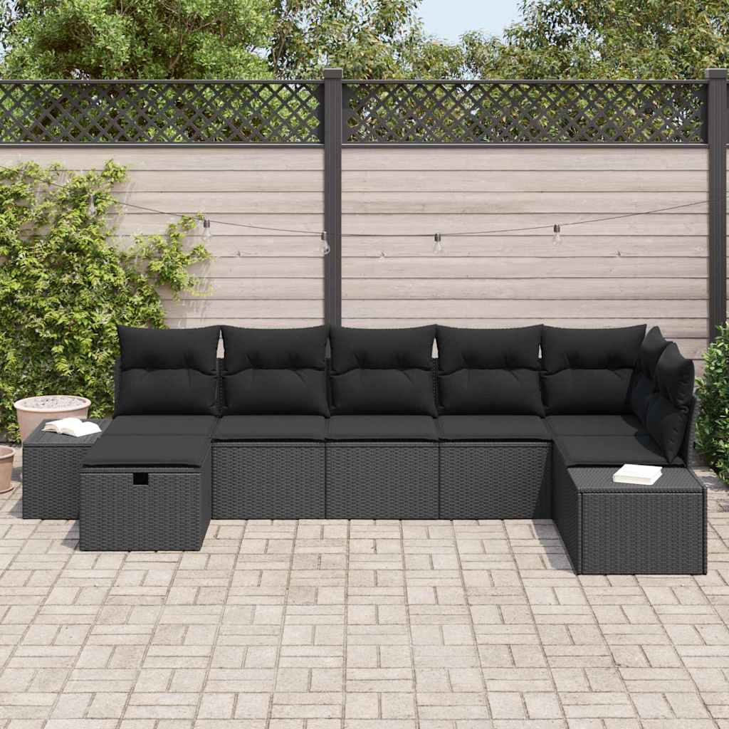 Ensemble de canapé de jardin avec coussin 7 pcs Noir polyrotin - XIOS
