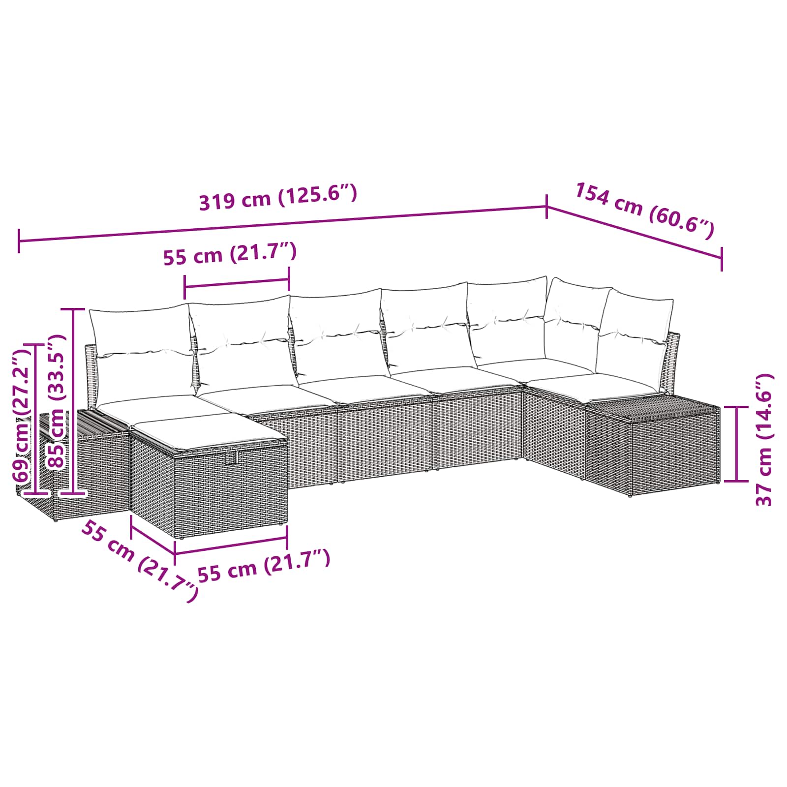 Ensemble de canapé de jardin 7 pcs Marron polyrotin - XIOS
