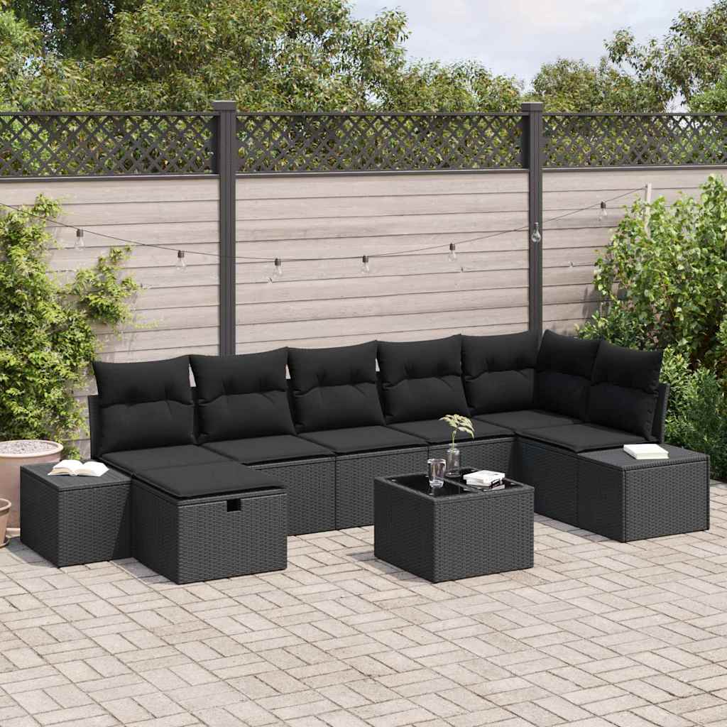Ensemble de canapé de jardin avec coussin 8 pcs Noir polyrotin - XIOS