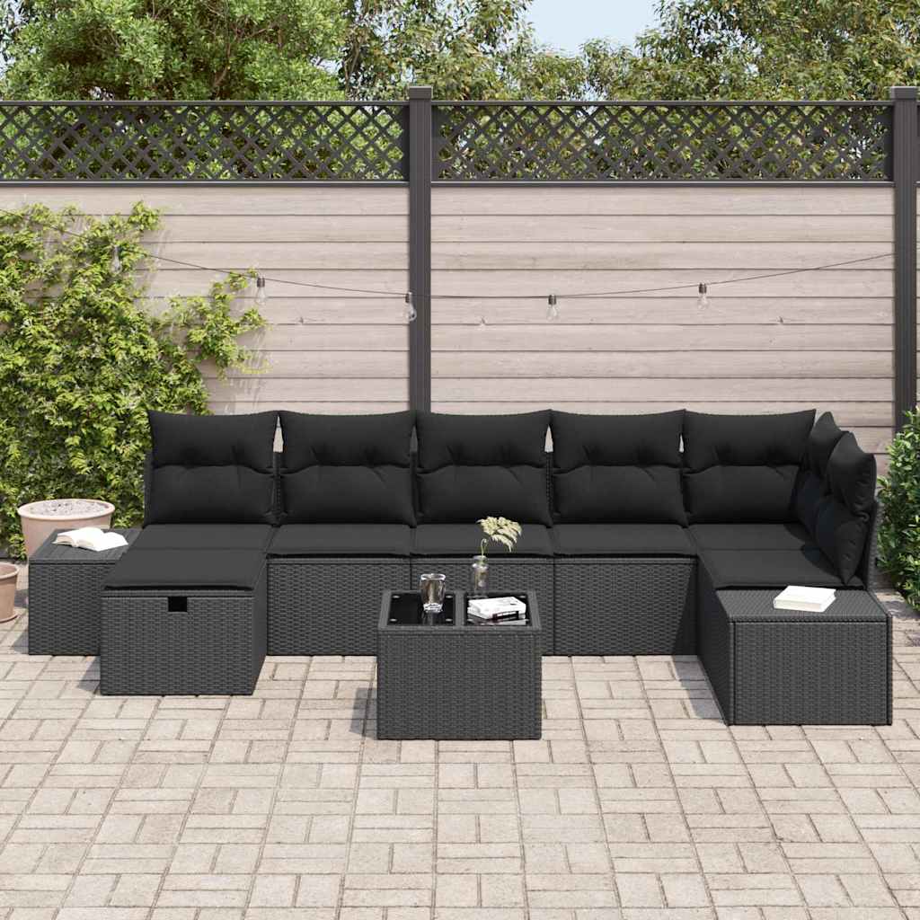 Ensemble de canapé de jardin avec coussin 8 pcs Noir polyrotin - XIOS