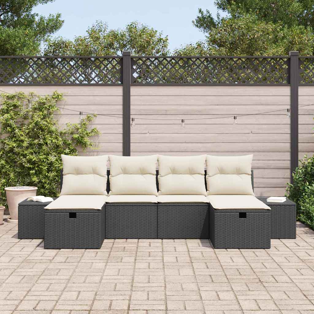 Ensemble de canapé de jardin avec coussin 6 pcs Noir polyrotin - XIOS