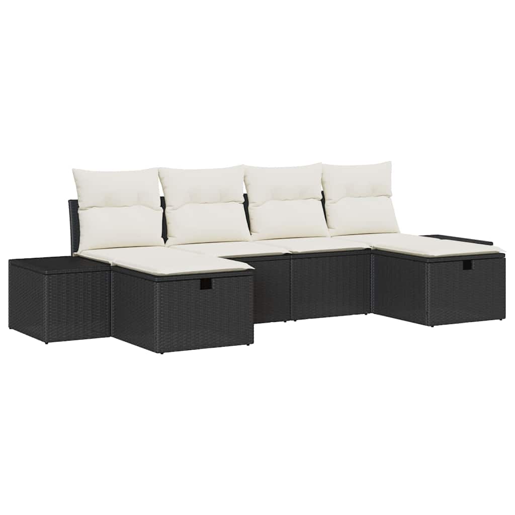 Ensemble de canapé de jardin avec coussin 6 pcs Noir polyrotin - XIOS