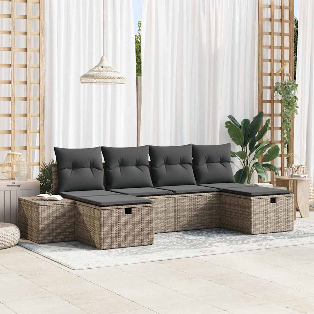 Ensemble de canapé de jardin avec coussin 6 pcs Gris polyrotin - XIOS