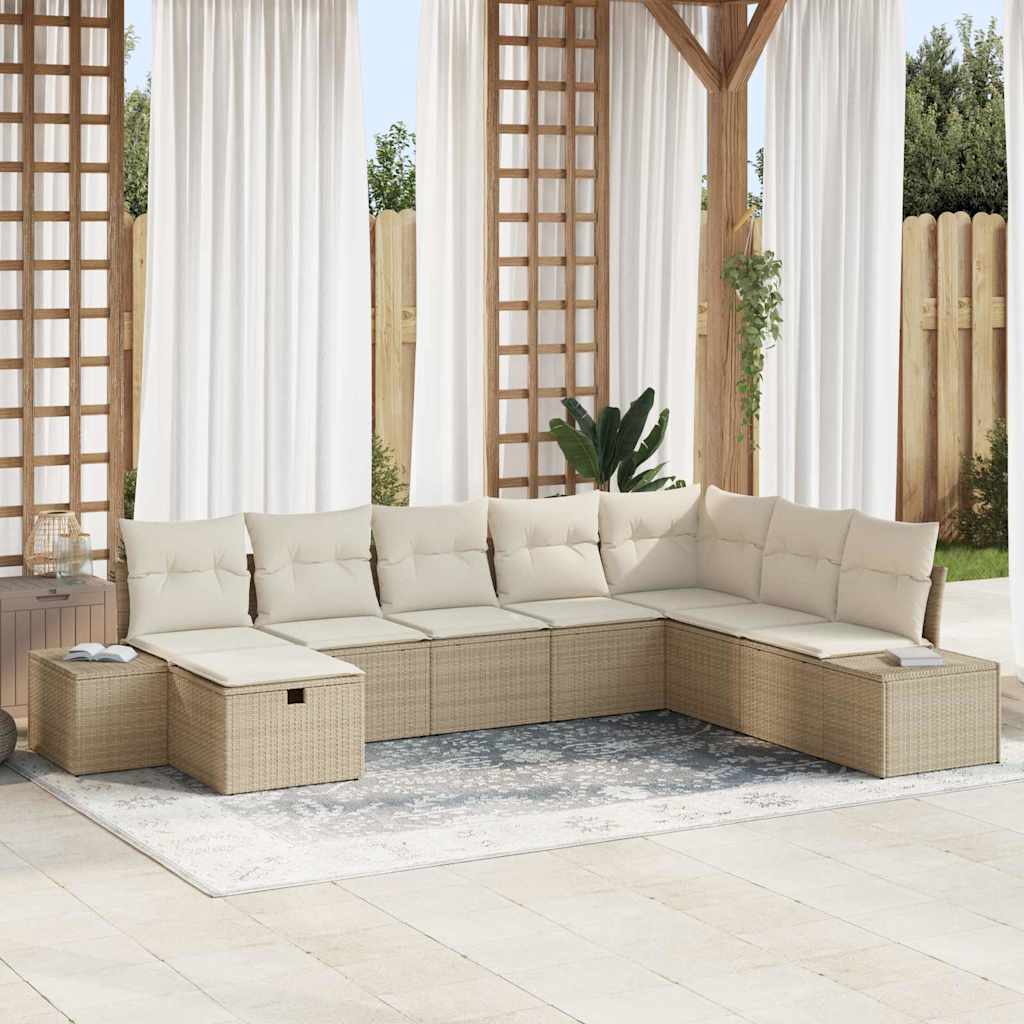 Ensemble de canapé de jardin avec coussin 8 pcs Beige polyrotin - XIOS