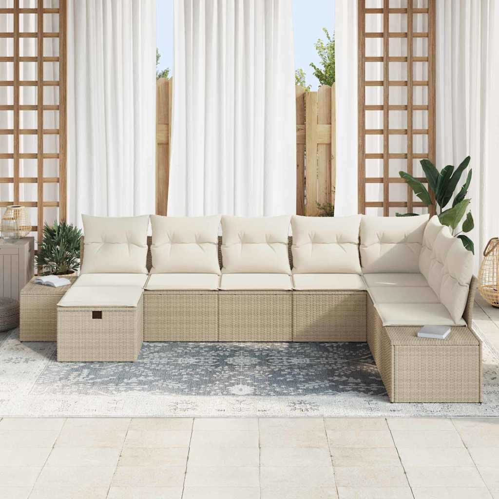 Ensemble de canapé de jardin avec coussin 8 pcs Beige polyrotin - XIOS